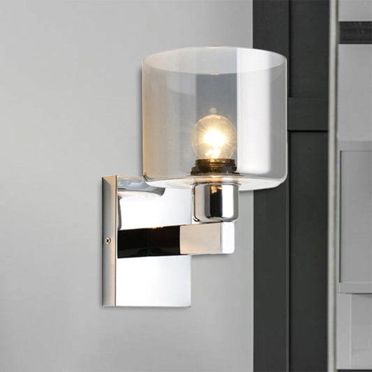 Rynx | Cylindrical gray glass wall lamp modernist 1 light chrome wall light with 1 switch/2 switches/no switch