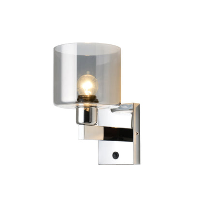 Rynx | Cylindrical gray glass wall lamp modernist 1 light chrome wall light with 1 switch/2 switches/no switch