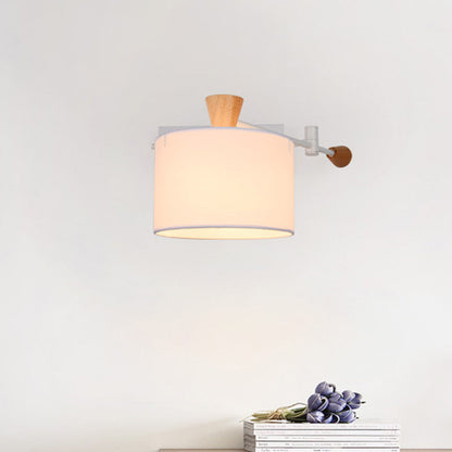 Rynx | Drum Wall Lamp Sconce Modernism Fabric 1 Light Sconce Light in Black/White for Living Room