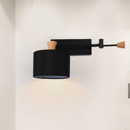 Rynx | Drum Wall Lamp Sconce Modernism Fabric 1 Light Sconce Light in Black/White for Living Room
