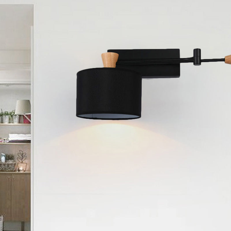 Rynx | Drum Wall Lamp Sconce Modernism Fabric 1 Light Sconce Light in Black/White for Living Room