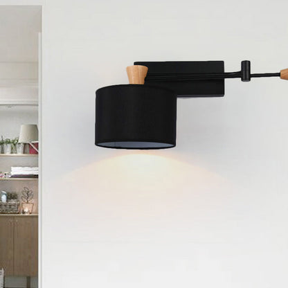 Rynx | Drum Wall Lamp Sconce Modernism Fabric 1 Light Sconce Light in Black/White for Living Room