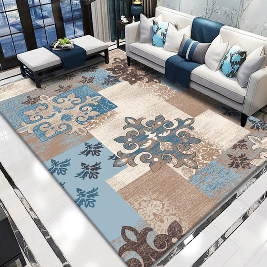 Rynx | Retro living room rug multicolored floral pattern indoor rug polyester non-slip fringed edge rug