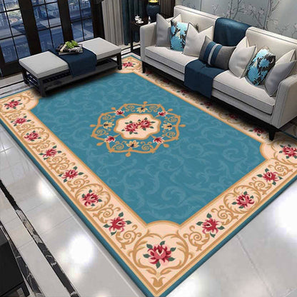 Rynx | Shabby Chic Living Room Rug Multicolor Floral Pattern Indoor Rug Cotton Blend Non-Slip Back Pet-Friendly Area Rug