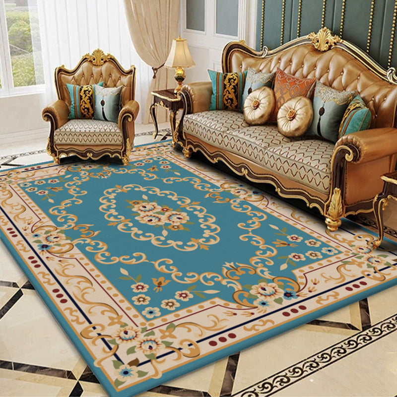Rynx | Shabby Chic Living Room Rug Multicolor Floral Pattern Indoor Rug Cotton Blend Non-Slip Back Pet-Friendly Area Rug