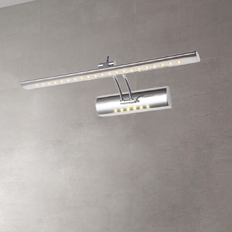 Rynx | Nickel Finish Linear Wall Lamp Contemporary 16"/21.5" Width LED Metallic Makeup Lighting in White/Warm Light