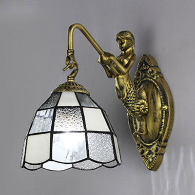 Rynx | Baroque Checkered Wall Lamp 1 Head White/Blue Glass Wall Mounted Lighting Fixture for Hall