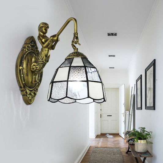 Rynx | Baroque Checkered Wall Lamp 1 Head White/Blue Glass Wall Mounted Lighting Fixture for Hall