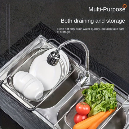 Rynx | Stainless Steel Sink Colander and Vegetable Washing Basket - Adjustable Strainer Rack for Fruits and Vegetables - Multifunctional Kitchen Gadgets and Accessories