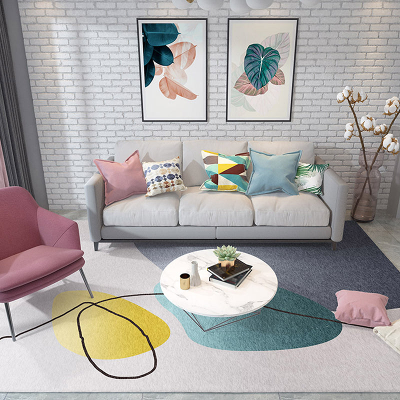 Rynx | Multicolored Hand-Printed Rug Polypropylene Relaxation Area Rug Non-Slip Back Washable Indoor Rug for the Living Room