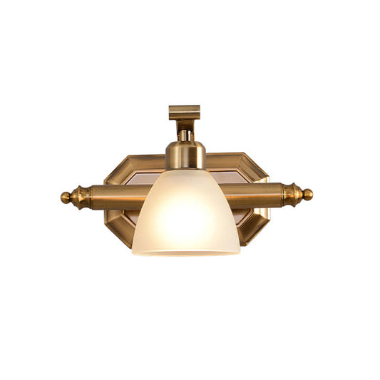 Rynx | Frosted Glass Brass Wall Lamp Bell Shaped Country Style Vanity Sconce Light for Bathroom