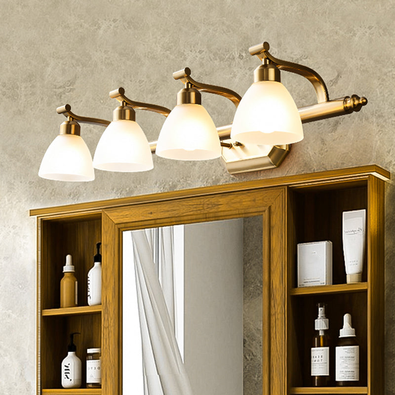 Rynx | Frosted Glass Brass Wall Lamp Bell Shaped Country Style Vanity Sconce Light for Bathroom