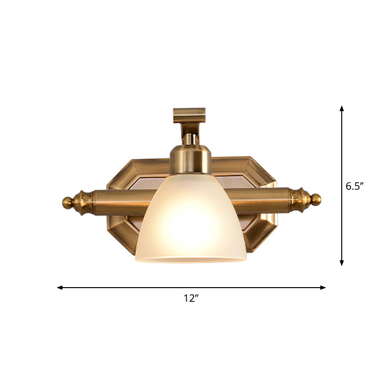 Rynx | Frosted Glass Brass Wall Lamp Bell Shaped Country Style Vanity Sconce Light for Bathroom