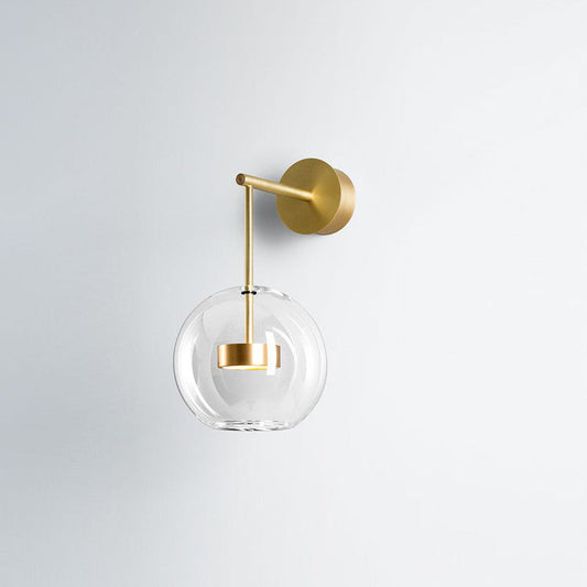 Rynx | Minimalistic Ball Wall Lamp Transparent Glass Nightstand LED Wall Lamp in Gold