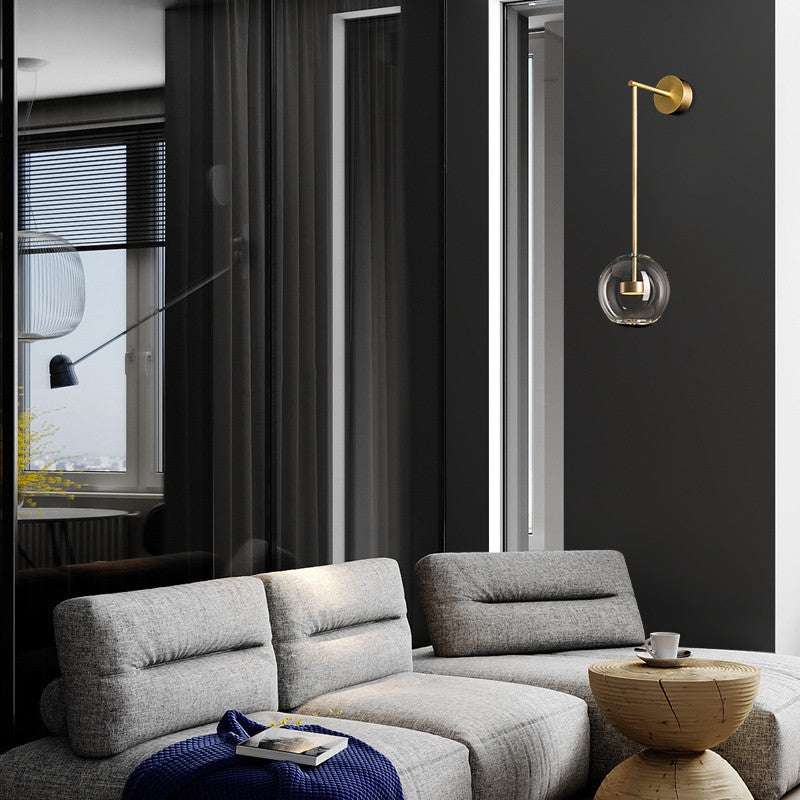 Rynx | Minimalistic Ball Wall Lamp Transparent Glass Nightstand LED Wall Lamp in Gold