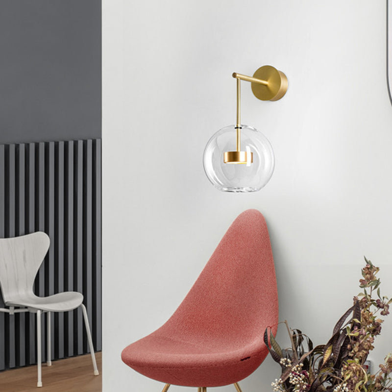 Rynx | Minimalistic Ball Wall Lamp Transparent Glass Nightstand LED Wall Lamp in Gold