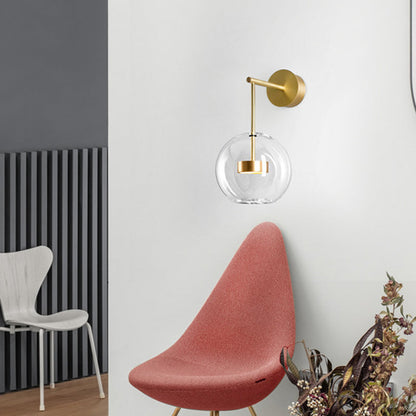 Rynx | Minimalistic Ball Wall Lamp Transparent Glass Nightstand LED Wall Lamp in Gold