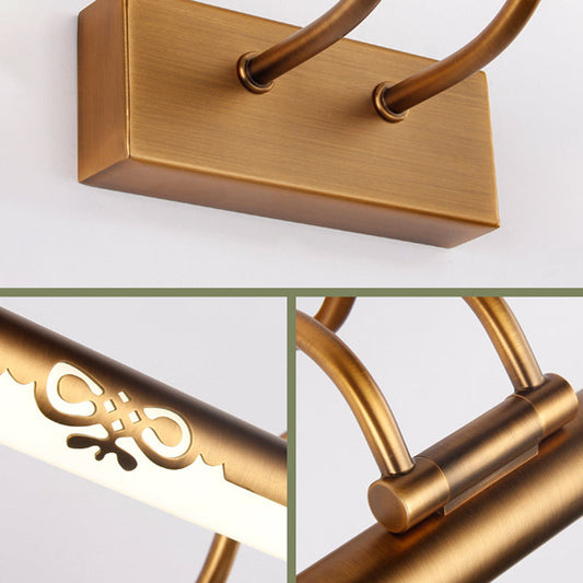 Rynx | Bronze Perforated Tube Wall Lamp Traditional Metal Bathroom Rotatable LED Mirror Lighting