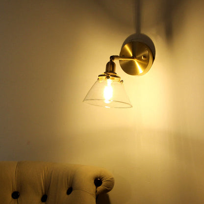 Rynx | Minimalist Rejuvenation Rotating Wall Lighting Single Lamps Glass Wall Lamp in Brass for Living Room