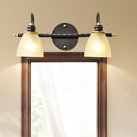 Rynx | 2/3 Lights Vanity Lamp Traditional Bell Frosted Glass Wall Lamp in Black for Bathroom