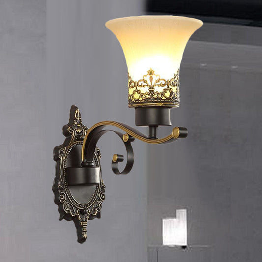 Rynx | Traditional Expandable Wall Lamp 1/2-Light Frosted Glass Shade Wall Lamp Light in Black for Living Room
