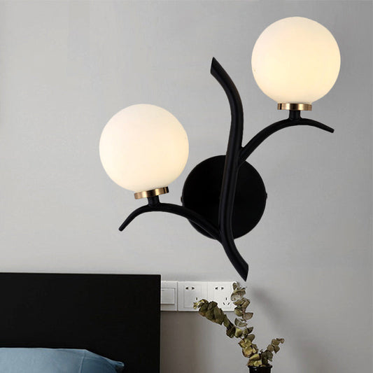 Rynx | 2 Lamps White Glass Wall Lamp Modern Gold/Black Globe Dining Table Wall Light with Branch-shaped Arm