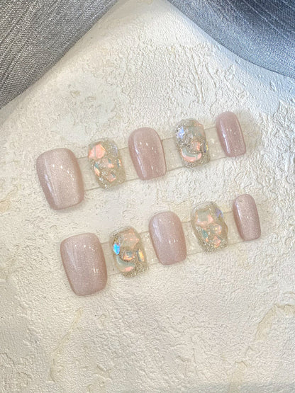 Rynx | Handmade Wearable Armor Blooming Student Pregnant Women Can Use Removable Fake Nail Patches Short Square Nail Shaped Piece