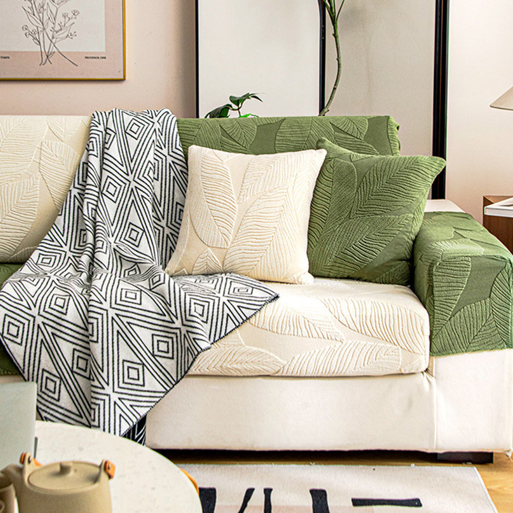 RYNX | Leaf Jacquard Waterproof Anti-Scratch Stretch Full Wrap Couch Cover