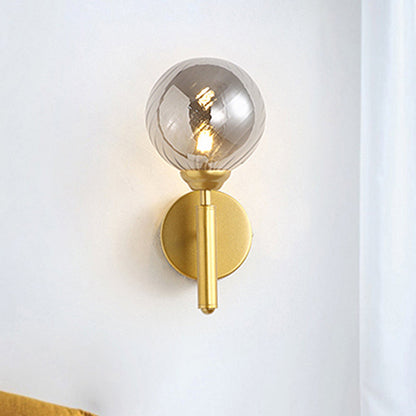 Rynx | 1 Bulb Globe Wall Mounted Light Fixture Modern Brass Smoked Textured Glass Lighting