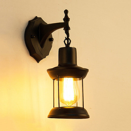 Rynx | Clear Glass Black Wall Light Lantern 1-Light Industrial Wall Lamp for the Kitchen