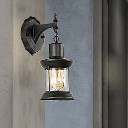 Rynx | Clear Glass Black Wall Light Lantern 1-Light Industrial Wall Lamp for the Kitchen