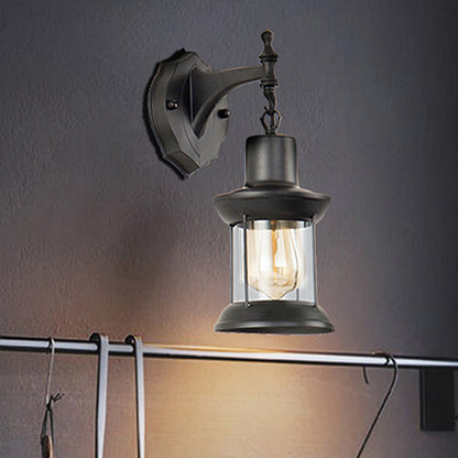 Rynx | Clear Glass Black Wall Light Lantern 1-Light Industrial Wall Lamp for the Kitchen