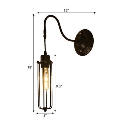 Rynx | Metal Cylinder/Hexagonal Engaged Wall Lamp Farm 1 Lamp Restaurant Wall Mount Fixture in Black