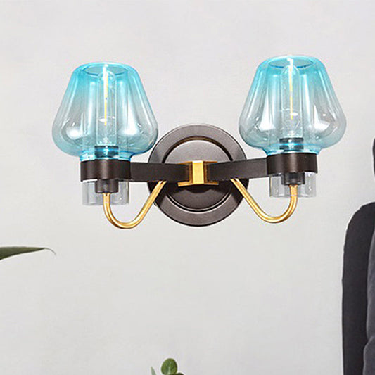 Rynx | Mushroom Blue Glass Wall Lamp Modern 2 Bulbs Bedroom Wall Light Light in Black