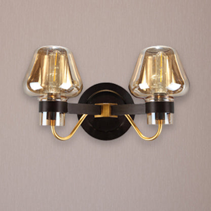 Rynx | 2-Lamp Mushroom Wall Light Modern Black Amber Glass Wall Lamp for Living Room