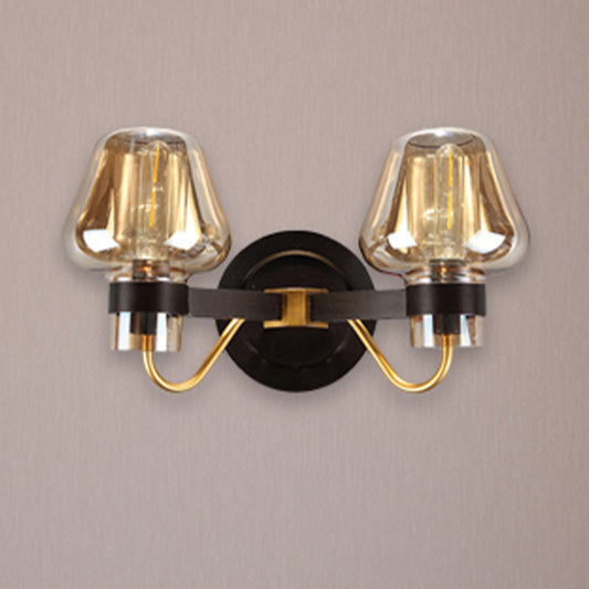 Rynx | 2-Lamp Mushroom Wall Light Modern Black Amber Glass Wall Lamp for Living Room