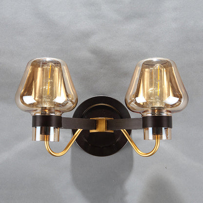 Rynx | 2-Lamp Mushroom Wall Light Modern Black Amber Glass Wall Lamp for Living Room