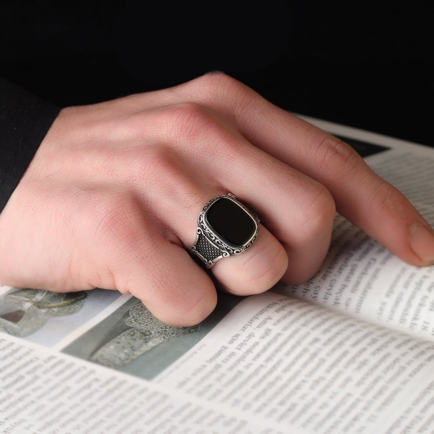 RYNX | Black Onyx and Silver Ring for the Modern Man - Max 67mm