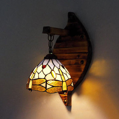 Rynx | Vintage Arched Wall Lamp Stained Glass 1 Light Hanging Wall Light with Dragonfly Pattern in Purple/Blue