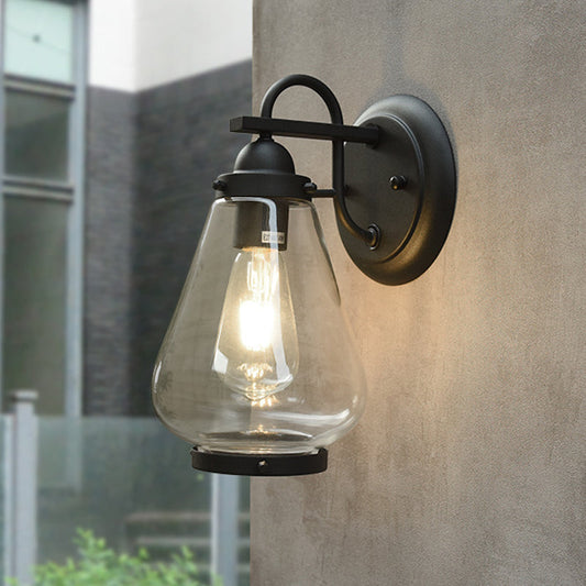 Rynx | Clear Glass Black Wall Light Cone 1-Light Industrial Wall Lamp Light for Porch