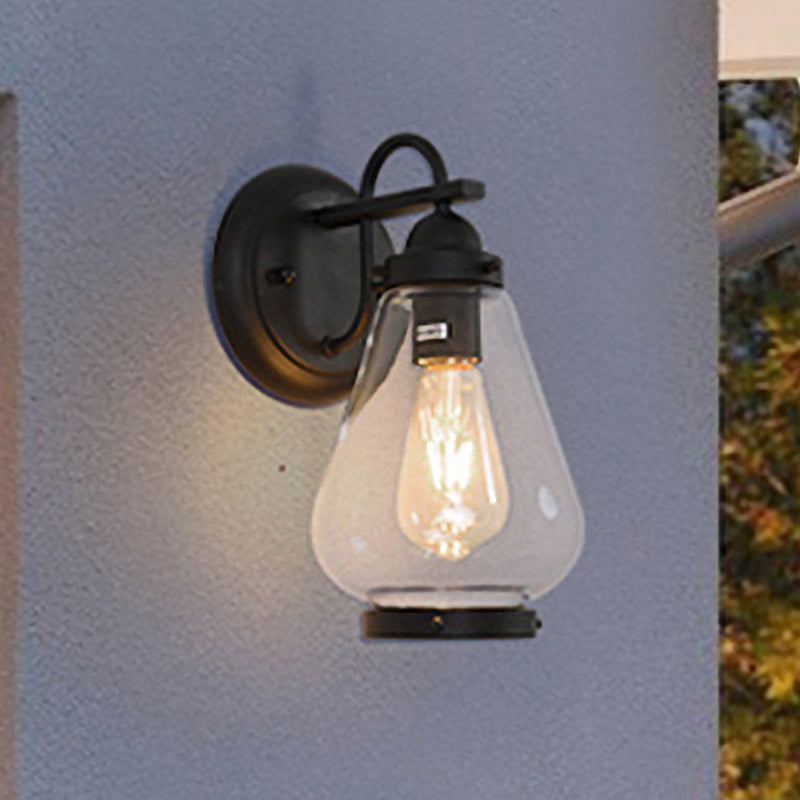Rynx | Clear Glass Black Wall Light Cone 1-Light Industrial Wall Lamp Light for Porch