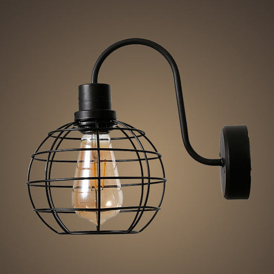 Rynx | 1 Bulb Wall Light Retro Style Wire Global Cage Metal Wall Light in Black for Living Room