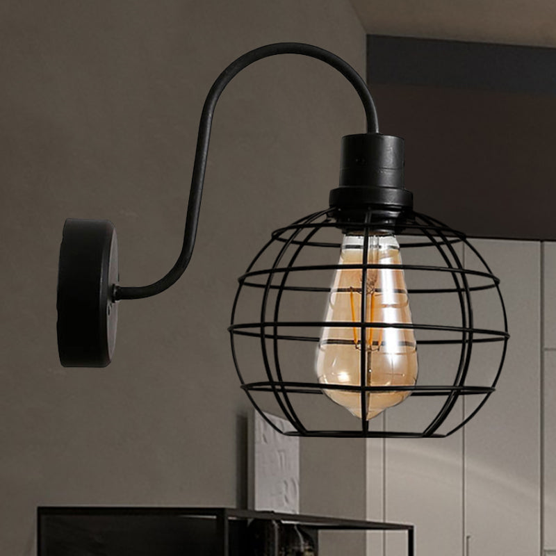 Rynx | 1 Bulb Wall Light Retro Style Wire Global Cage Metal Wall Light in Black for Living Room