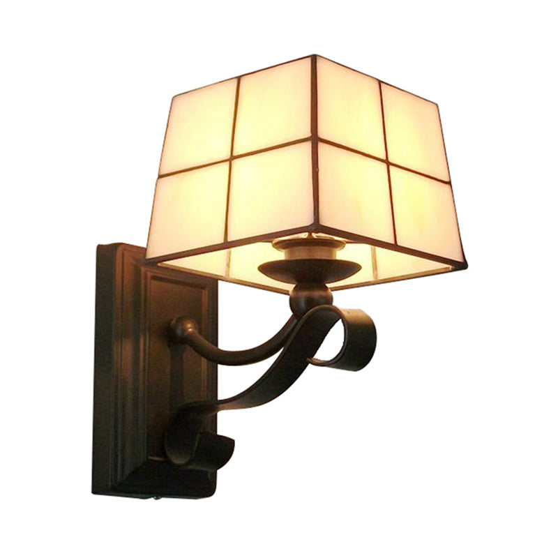 Rynx | Pink/Blue/Beige Square Wall Lamp Tiffany Style Colored Glass 1 Light Wall Mount Fixture for Bedroom