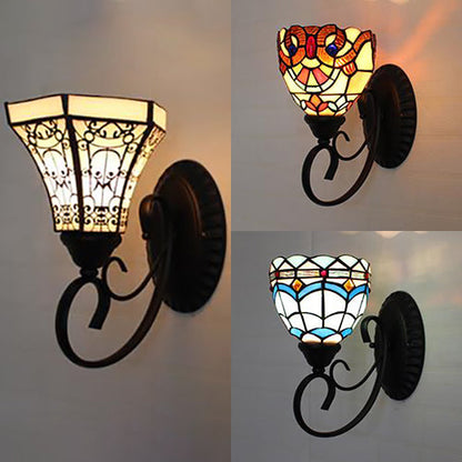 Rynx | Colorful Wall Lamp Lodge Stained Glass 1 Light Wall Lamp Fixture in White/Brown/Blue for Corridor