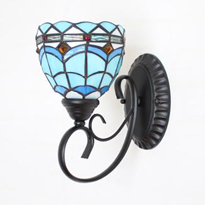 Rynx | Colorful Wall Lamp Lodge Stained Glass 1 Light Wall Lamp Fixture in White/Brown/Blue for Corridor