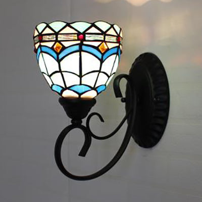 Rynx | Colorful Wall Lamp Lodge Stained Glass 1 Light Wall Lamp Fixture in White/Brown/Blue for Corridor