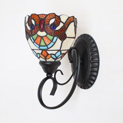 Rynx | Colorful Wall Lamp Lodge Stained Glass 1 Light Wall Lamp Fixture in White/Brown/Blue for Corridor