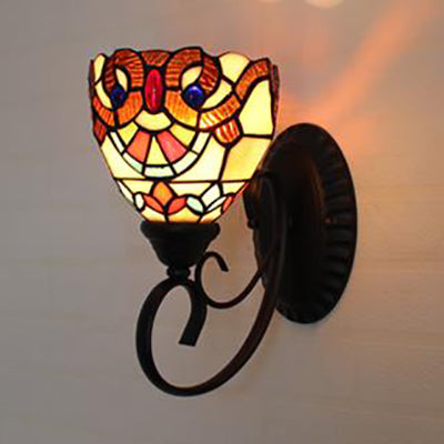 Rynx | Colorful Wall Lamp Lodge Stained Glass 1 Light Wall Lamp Fixture in White/Brown/Blue for Corridor