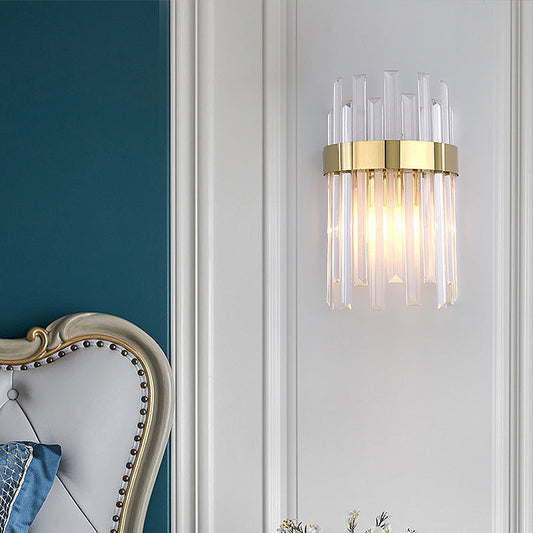 Rynx | 2 Heads Bedroom Wall Light Postmodern Black/Gold Wall Lamp with Half Cylinder Three Sides Crystal Rod Shade